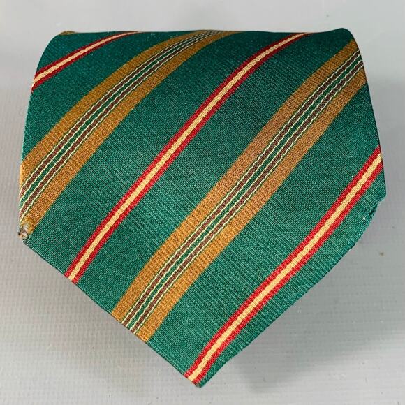 FENDI Green Beige Diagonal Stripe Silk Tie - Picture 1 of 5